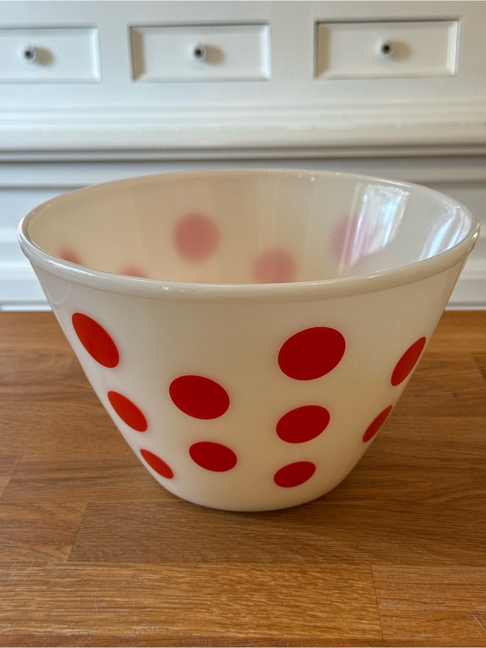 🔴 Vintage Fire King “Red Polka Dot” Splash-Proof Mixing Bowl | Large 9”